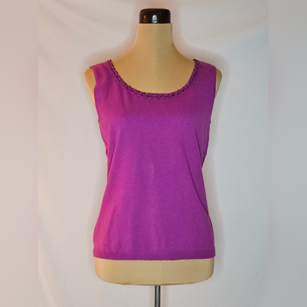 Talbots Magenta Beaded Neck Sleeveless Shell Top Tank - M